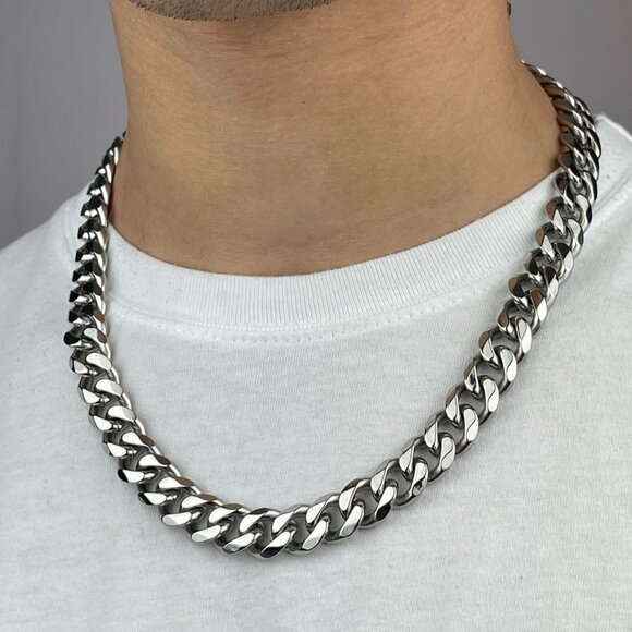High Polished Cuban Link Chain Necklace 12mm 22in - Picture 1 of 6